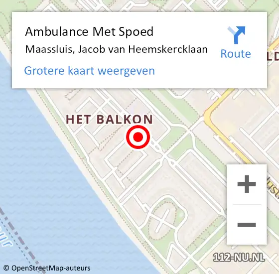 Locatie op kaart van de 112 melding: Ambulance Met Spoed Naar Maassluis, Jacob van Heemskercklaan op 21 oktober 2023 20:11