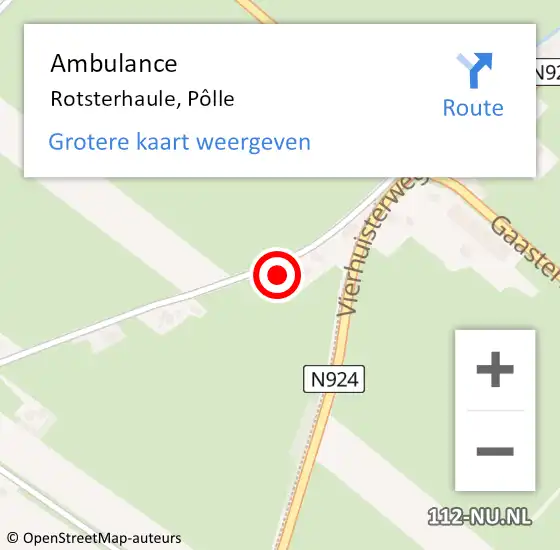 Locatie op kaart van de 112 melding: Ambulance Rotsterhaule, Pôlle op 21 oktober 2023 21:18