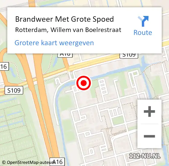 Locatie op kaart van de 112 melding: Brandweer Met Grote Spoed Naar Rotterdam, Willem van Boelrestraat op 21 oktober 2023 21:58