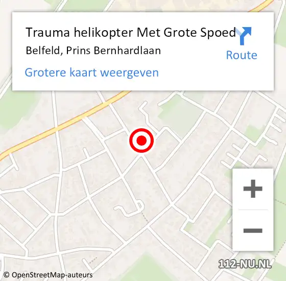 Locatie op kaart van de 112 melding: Trauma helikopter Met Grote Spoed Naar Belfeld, Prins Bernhardlaan op 22 oktober 2023 04:55