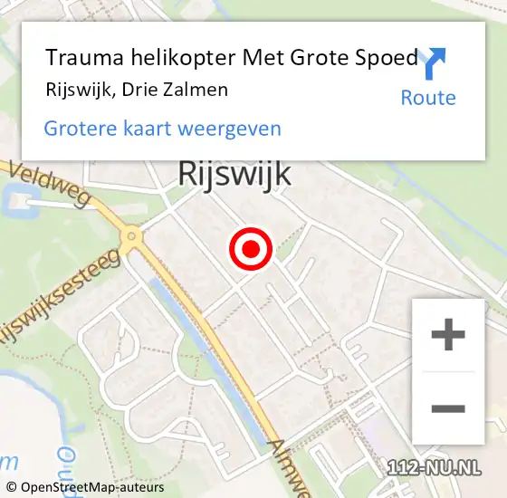 Locatie op kaart van de 112 melding: Trauma helikopter Met Grote Spoed Naar Rijswijk, Drie Zalmen op 22 oktober 2023 08:56