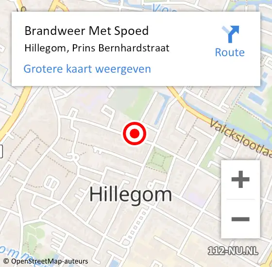 Locatie op kaart van de 112 melding: Brandweer Met Spoed Naar Hillegom, Prins Bernhardstraat op 22 oktober 2023 09:19