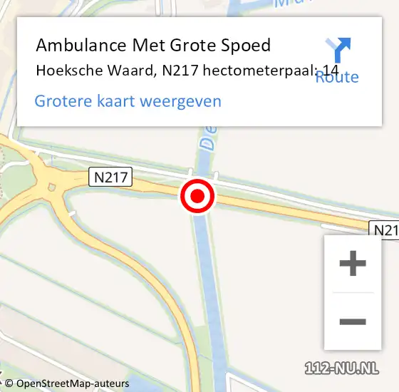 Locatie op kaart van de 112 melding: Ambulance Met Grote Spoed Naar Hoeksche Waard, N217 hectometerpaal: 14 op 22 oktober 2023 09:29