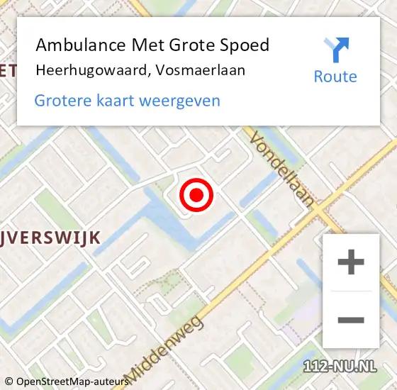 Locatie op kaart van de 112 melding: Ambulance Met Grote Spoed Naar Heerhugowaard, Vosmaerlaan op 22 oktober 2023 10:11