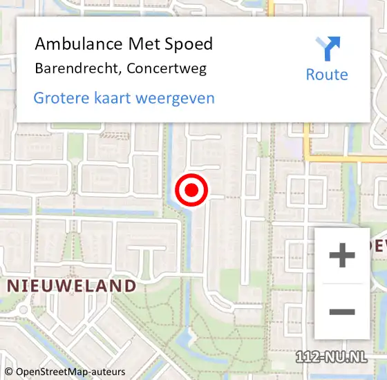 Locatie op kaart van de 112 melding: Ambulance Met Spoed Naar Barendrecht, Concertweg op 22 oktober 2023 10:33
