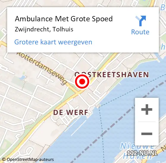 Locatie op kaart van de 112 melding: Ambulance Met Grote Spoed Naar Zwijndrecht, Tolhuis op 22 oktober 2023 10:34