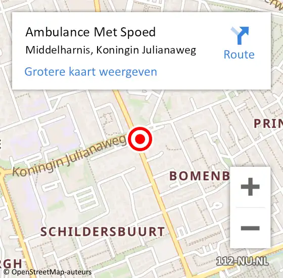 Locatie op kaart van de 112 melding: Ambulance Met Spoed Naar Middelharnis, Koningin Julianaweg op 22 oktober 2023 11:22