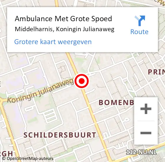 Locatie op kaart van de 112 melding: Ambulance Met Grote Spoed Naar Middelharnis, Koningin Julianaweg op 22 oktober 2023 11:25