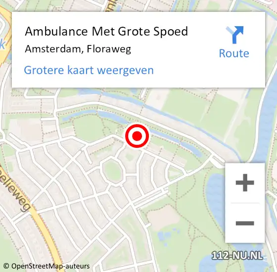 Locatie op kaart van de 112 melding: Ambulance Met Grote Spoed Naar Amsterdam, Floraweg op 22 oktober 2023 11:38