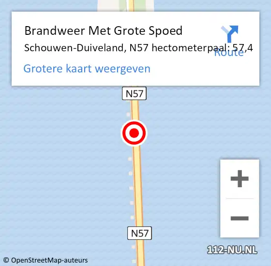 Locatie op kaart van de 112 melding: Brandweer Met Grote Spoed Naar Schouwen-Duiveland, N57 hectometerpaal: 57,4 op 22 oktober 2023 12:15