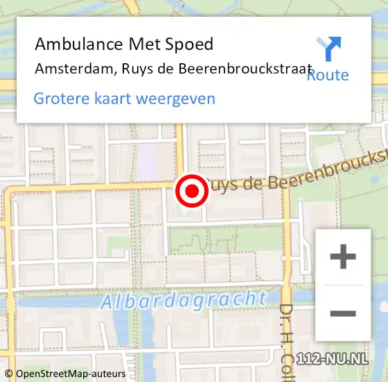 Locatie op kaart van de 112 melding: Ambulance Met Spoed Naar Amsterdam, Ruys de Beerenbrouckstraat op 22 oktober 2023 13:00