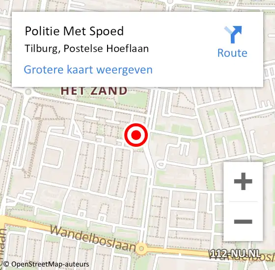 Locatie op kaart van de 112 melding: Politie Met Spoed Naar Tilburg, Postelse Hoeflaan op 22 oktober 2023 14:35