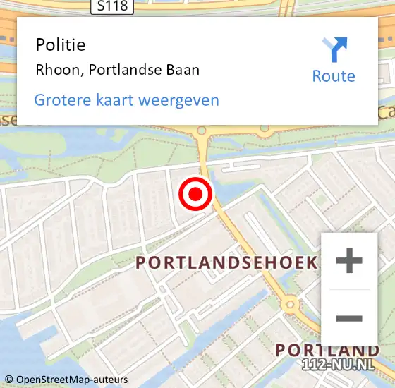 Locatie op kaart van de 112 melding: Politie Rhoon, Portlandse Baan op 22 oktober 2023 15:36