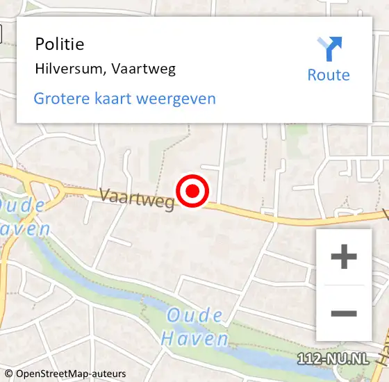 Locatie op kaart van de 112 melding: Politie Hilversum, Vaartweg op 22 oktober 2023 17:09