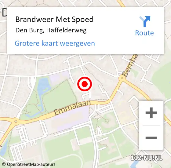 Locatie op kaart van de 112 melding: Brandweer Met Spoed Naar Den Burg, Haffelderweg op 22 oktober 2023 17:56
