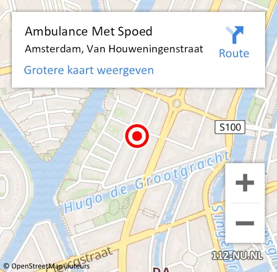Locatie op kaart van de 112 melding: Ambulance Met Spoed Naar Amsterdam, Van Houweningenstraat op 22 oktober 2023 18:15