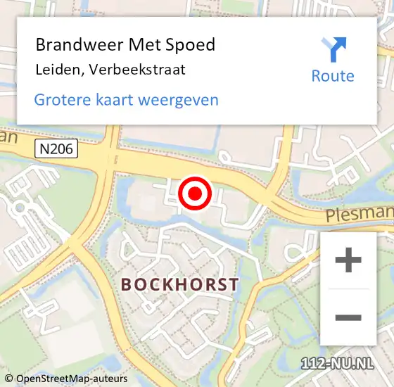Locatie op kaart van de 112 melding: Brandweer Met Spoed Naar Leiden, Verbeekstraat op 22 oktober 2023 18:46
