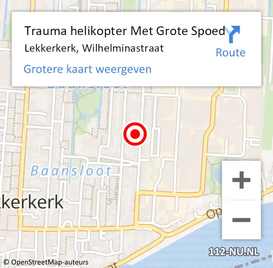 Locatie op kaart van de 112 melding: Trauma helikopter Met Grote Spoed Naar Lekkerkerk, Wilhelminastraat op 22 oktober 2023 19:50