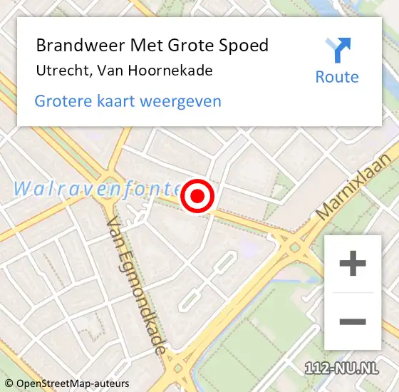 Locatie op kaart van de 112 melding: Brandweer Met Grote Spoed Naar Utrecht, Van Hoornekade op 22 oktober 2023 20:48