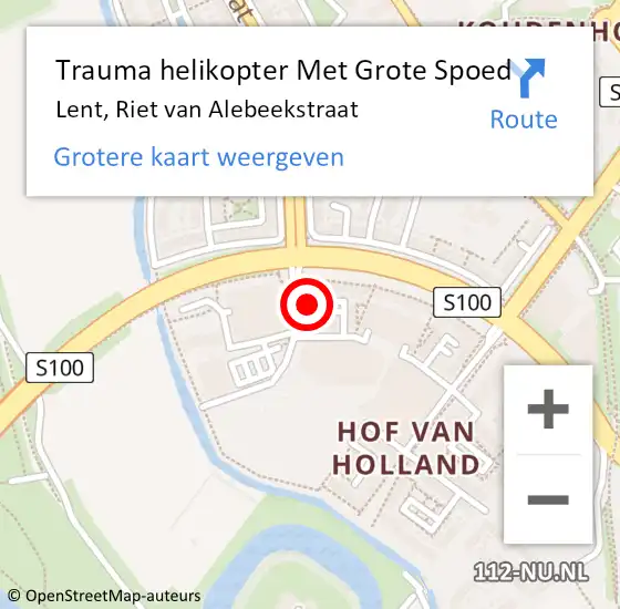 Locatie op kaart van de 112 melding: Trauma helikopter Met Grote Spoed Naar Lent, Riet van Alebeekstraat op 22 oktober 2023 21:15