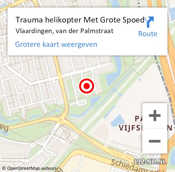 Locatie op kaart van de 112 melding: Trauma helikopter Met Grote Spoed Naar Vlaardingen, van der Palmstraat op 22 oktober 2023 23:59