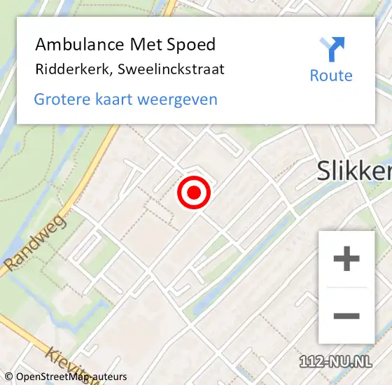 Locatie op kaart van de 112 melding: Ambulance Met Spoed Naar Ridderkerk, Sweelinckstraat op 23 oktober 2023 01:07