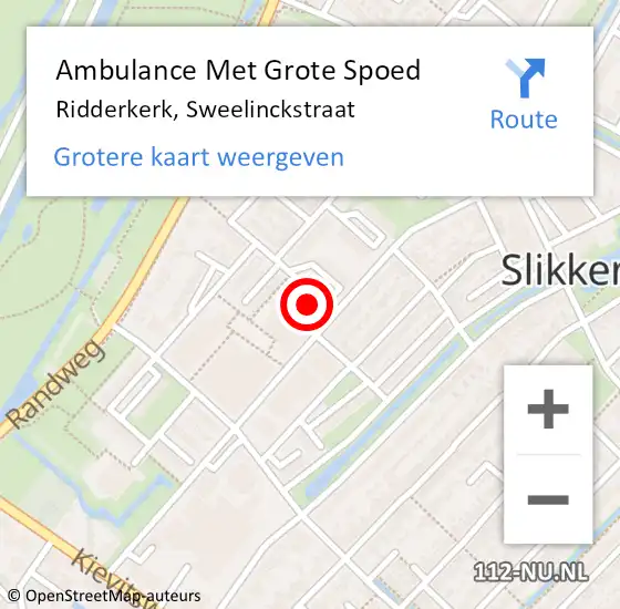 Locatie op kaart van de 112 melding: Ambulance Met Grote Spoed Naar Ridderkerk, Sweelinckstraat op 23 oktober 2023 01:11
