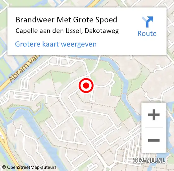 Locatie op kaart van de 112 melding: Brandweer Met Grote Spoed Naar Capelle aan den IJssel, Dakotaweg op 23 oktober 2023 01:23