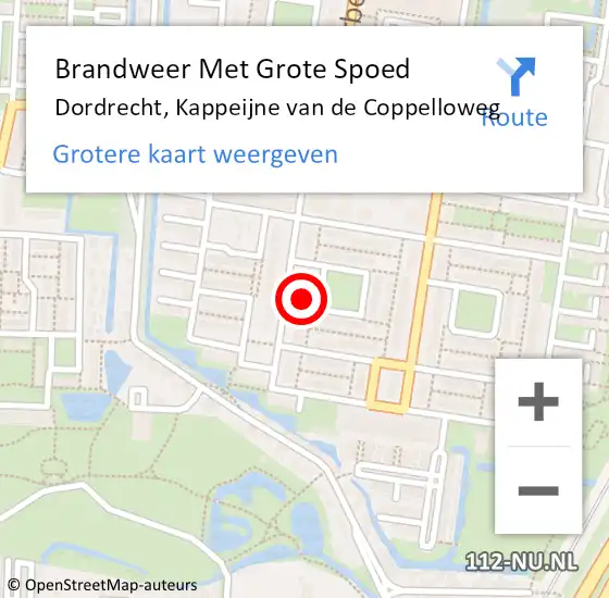 Locatie op kaart van de 112 melding: Brandweer Met Grote Spoed Naar Dordrecht, Kappeijne van de Coppelloweg op 23 oktober 2023 02:09
