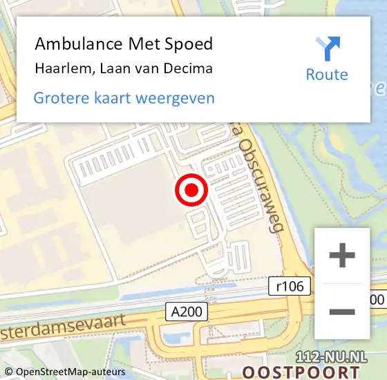 Locatie op kaart van de 112 melding: Ambulance Met Spoed Naar Haarlem, Laan van Decima op 23 oktober 2023 03:13