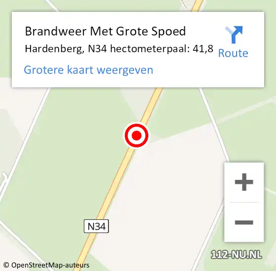 Locatie op kaart van de 112 melding: Brandweer Met Grote Spoed Naar Hardenberg, N34 hectometerpaal: 41,8 op 23 oktober 2023 03:38