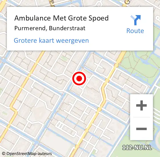 Locatie op kaart van de 112 melding: Ambulance Met Grote Spoed Naar Purmerend, Bunderstraat op 23 oktober 2023 06:04