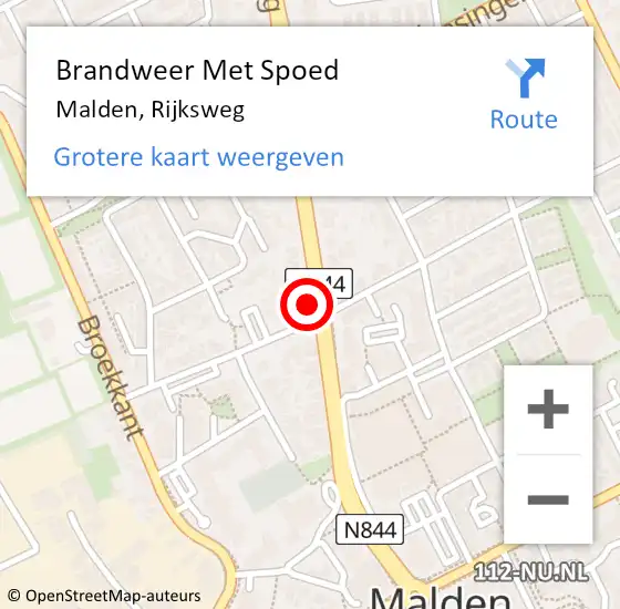 Locatie op kaart van de 112 melding: Brandweer Met Spoed Naar Malden, Rijksweg op 23 oktober 2023 07:23