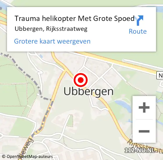 Locatie op kaart van de 112 melding: Trauma helikopter Met Grote Spoed Naar Ubbergen, Rijksstraatweg op 23 oktober 2023 07:32