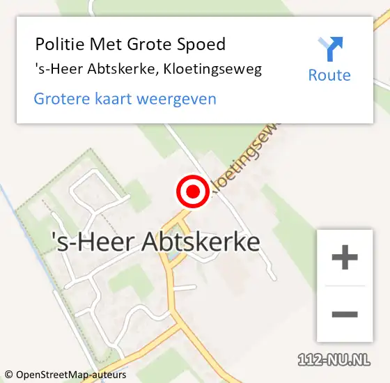 Locatie op kaart van de 112 melding: Politie Met Grote Spoed Naar 's-Heer Abtskerke, Kloetingseweg op 23 oktober 2023 09:29