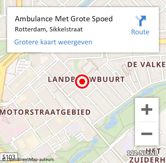 Locatie op kaart van de 112 melding: Ambulance Met Grote Spoed Naar Rotterdam, Sikkelstraat op 23 oktober 2023 09:42
