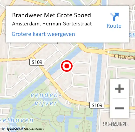 Locatie op kaart van de 112 melding: Brandweer Met Grote Spoed Naar Amsterdam, Herman Gorterstraat op 23 oktober 2023 12:29