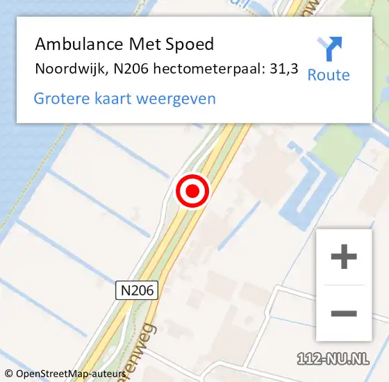 Locatie op kaart van de 112 melding: Ambulance Met Spoed Naar Noordwijk, N206 hectometerpaal: 31,3 op 23 oktober 2023 13:01