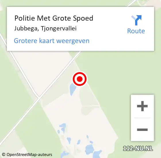 Locatie op kaart van de 112 melding: Politie Met Grote Spoed Naar Jubbega, Tjongervallei op 23 oktober 2023 13:06