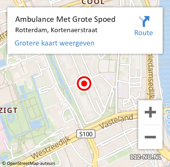 Locatie op kaart van de 112 melding: Ambulance Met Grote Spoed Naar Rotterdam, Kortenaerstraat op 23 oktober 2023 13:44