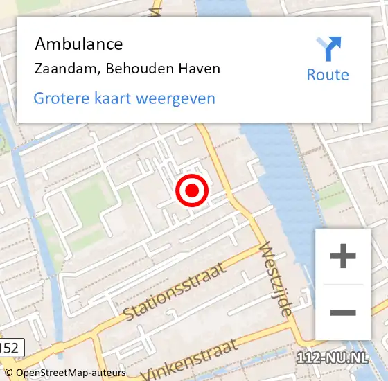 Locatie op kaart van de 112 melding: Ambulance Zaandam, Behouden Haven op 23 oktober 2023 13:50