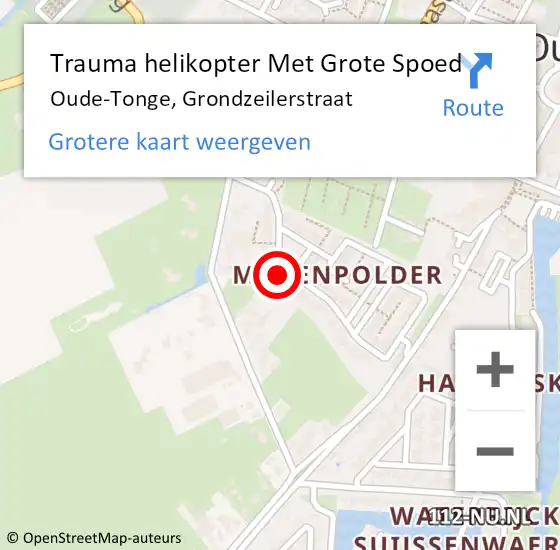 Locatie op kaart van de 112 melding: Trauma helikopter Met Grote Spoed Naar Oude-Tonge, Grondzeilerstraat op 23 oktober 2023 14:38