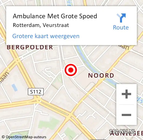 Locatie op kaart van de 112 melding: Ambulance Met Grote Spoed Naar Rotterdam, Veurstraat op 23 oktober 2023 14:46
