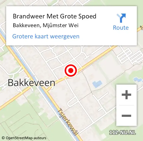 Locatie op kaart van de 112 melding: Brandweer Met Grote Spoed Naar Bakkeveen, Mjûmster Wei op 23 oktober 2023 14:48