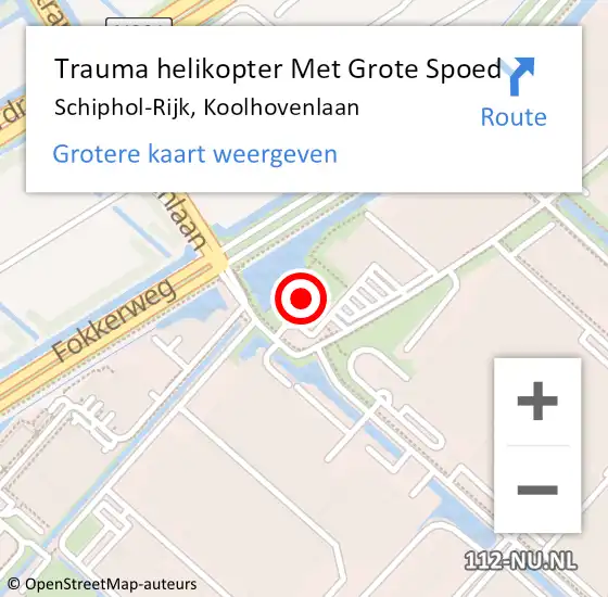Locatie op kaart van de 112 melding: Trauma helikopter Met Grote Spoed Naar Schiphol-Rijk, Koolhovenlaan op 23 oktober 2023 14:52