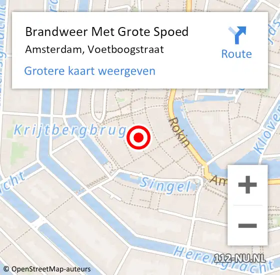 Locatie op kaart van de 112 melding: Brandweer Met Grote Spoed Naar Amsterdam, Voetboogstraat op 23 oktober 2023 18:15