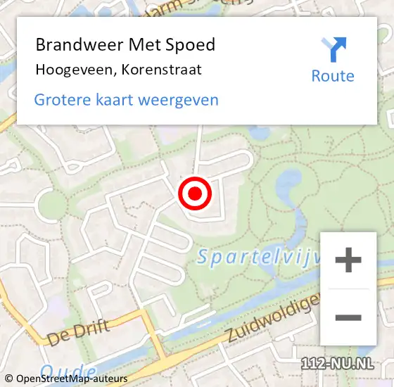 Locatie op kaart van de 112 melding: Brandweer Met Spoed Naar Hoogeveen, Korenstraat op 23 oktober 2023 18:43