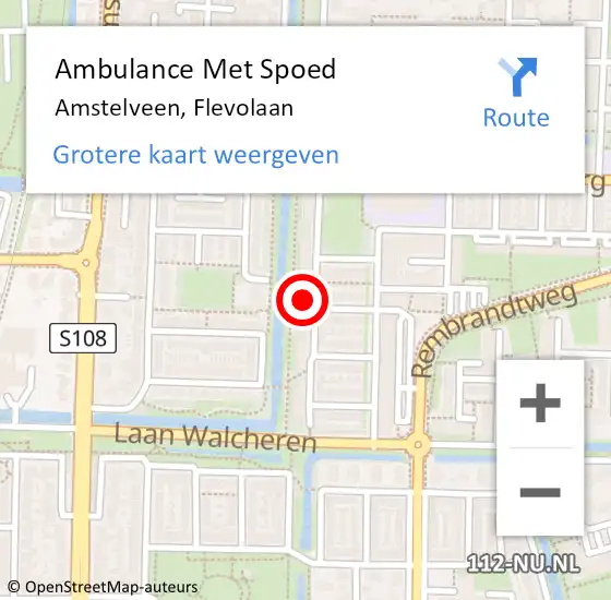 Locatie op kaart van de 112 melding: Ambulance Met Spoed Naar Amstelveen, Flevolaan op 23 oktober 2023 18:46