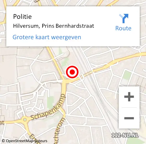 Locatie op kaart van de 112 melding: Politie Hilversum, Prins Bernhardstraat op 23 oktober 2023 18:47