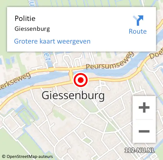 Locatie op kaart van de 112 melding: Politie Giessenburg op 23 oktober 2023 19:54